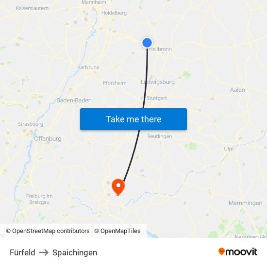 Fürfeld to Spaichingen map