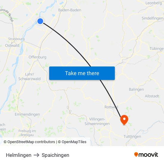 Helmlingen to Spaichingen map