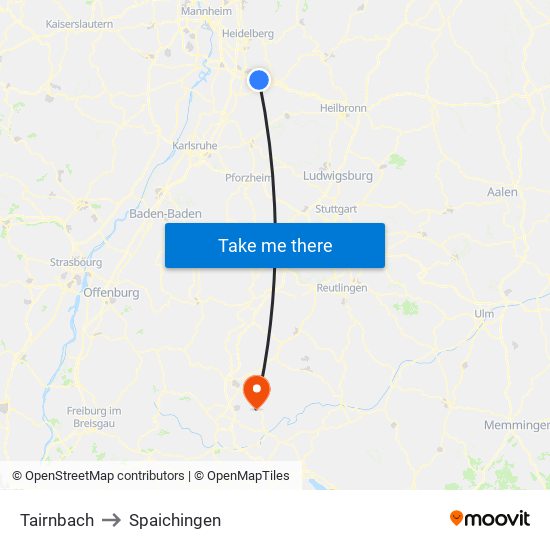 Tairnbach to Spaichingen map