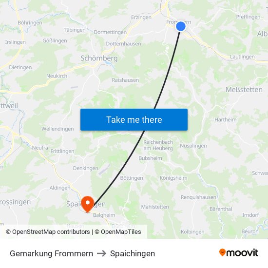 Gemarkung Frommern to Spaichingen map