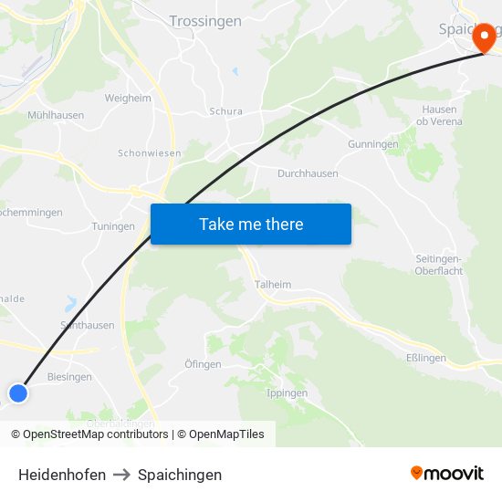 Heidenhofen to Spaichingen map