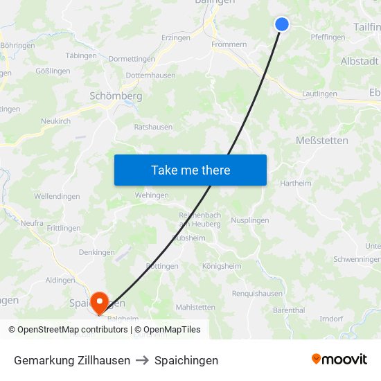Gemarkung Zillhausen to Spaichingen map