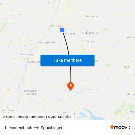 Kleinsteinbach to Spaichingen map