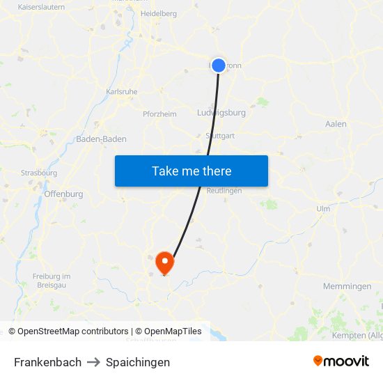 Frankenbach to Spaichingen map