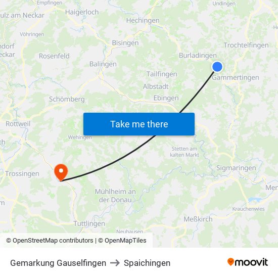 Gemarkung Gauselfingen to Spaichingen map