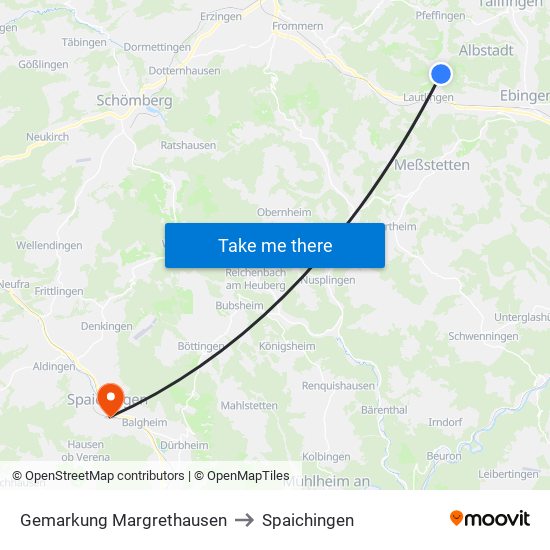 Gemarkung Margrethausen to Spaichingen map