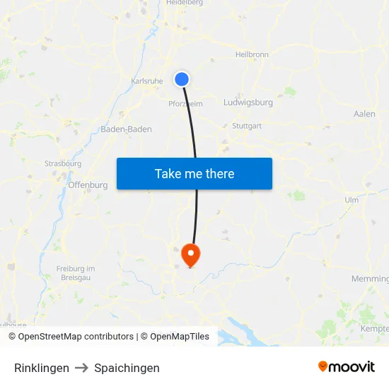 Rinklingen to Spaichingen map