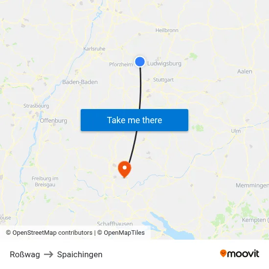 Roßwag to Spaichingen map
