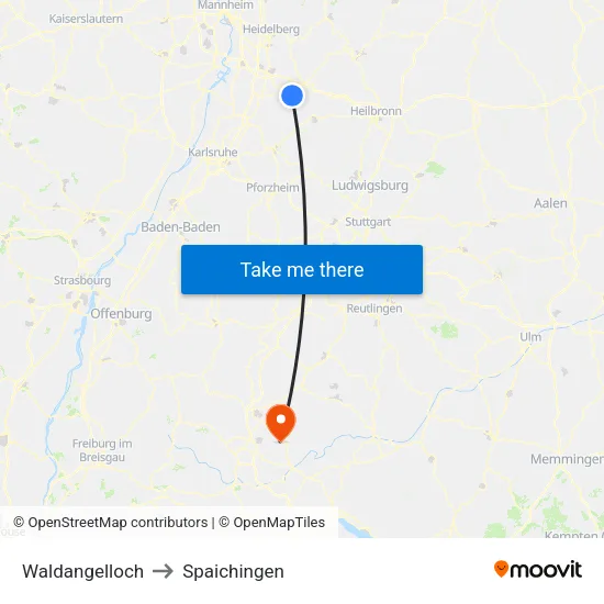 Waldangelloch to Spaichingen map