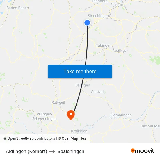 Aidlingen (Kernort) to Spaichingen map