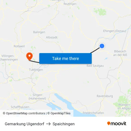 Gemarkung Uigendorf to Spaichingen map