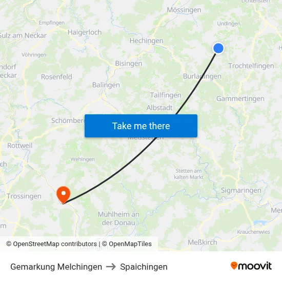 Gemarkung Melchingen to Spaichingen map