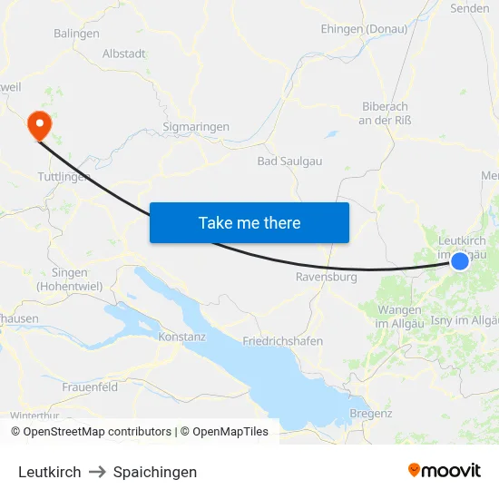 Leutkirch to Spaichingen map