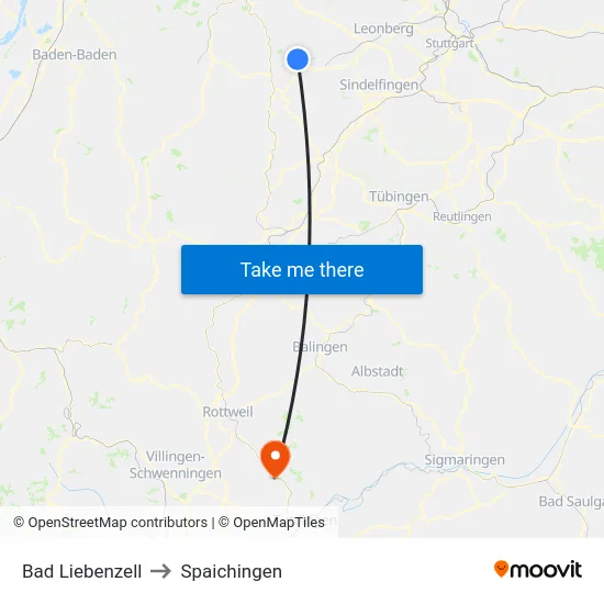 Bad Liebenzell to Spaichingen map
