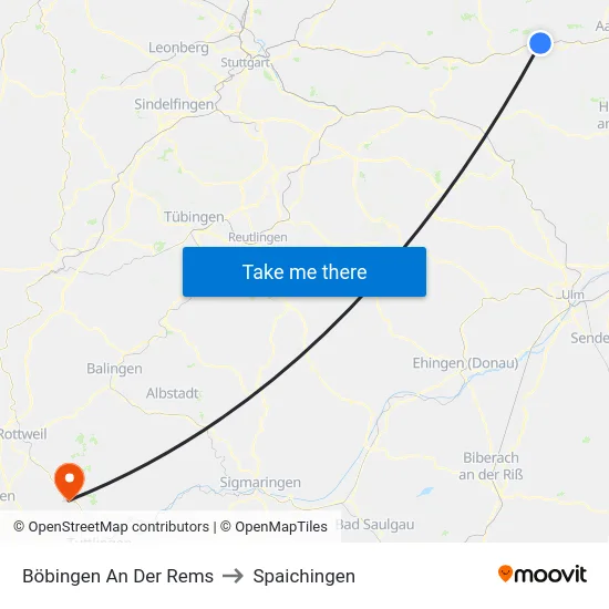 Böbingen An Der Rems to Spaichingen map