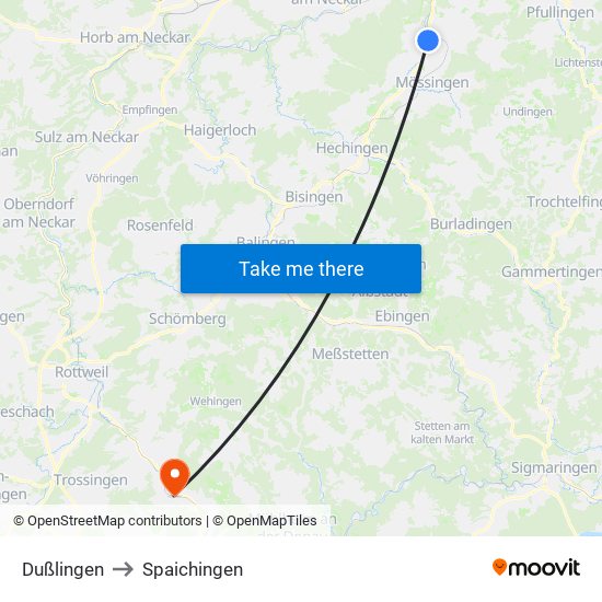 Dußlingen to Spaichingen map