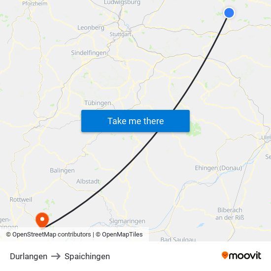 Durlangen to Spaichingen map