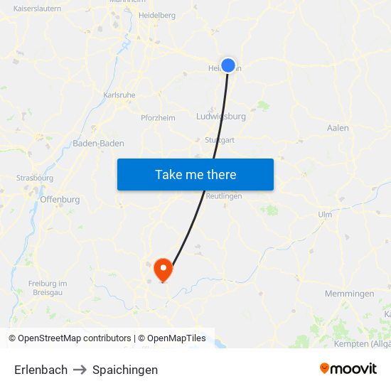 Erlenbach to Spaichingen map