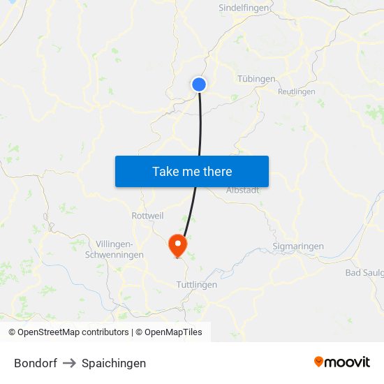 Bondorf to Spaichingen map