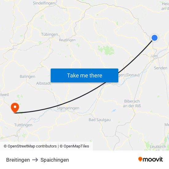 Breitingen to Spaichingen map
