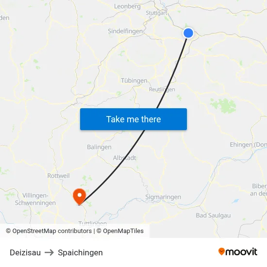 Deizisau to Spaichingen map