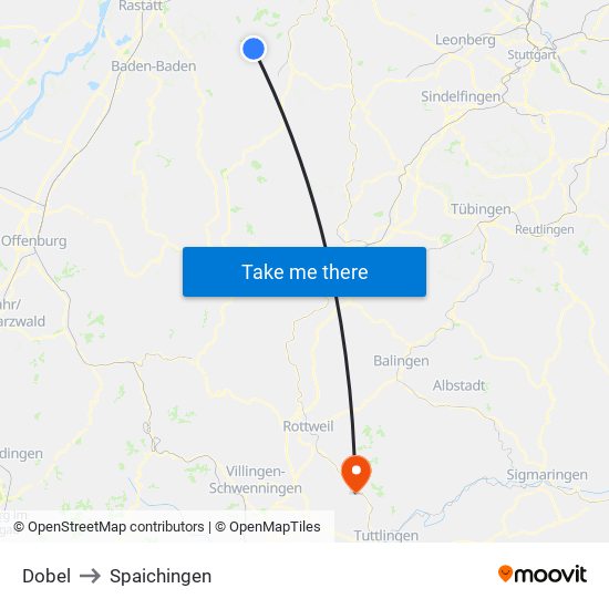 Dobel to Spaichingen map