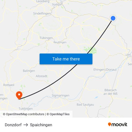 Donzdorf to Spaichingen map