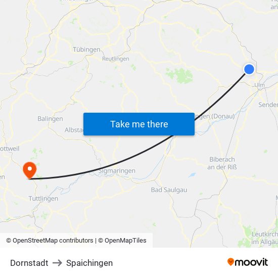 Dornstadt to Spaichingen map