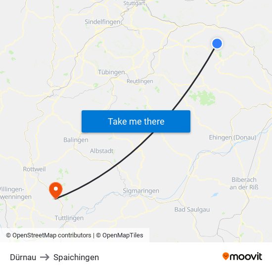 Dürnau to Spaichingen map