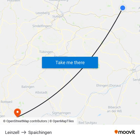 Leinzell to Spaichingen map