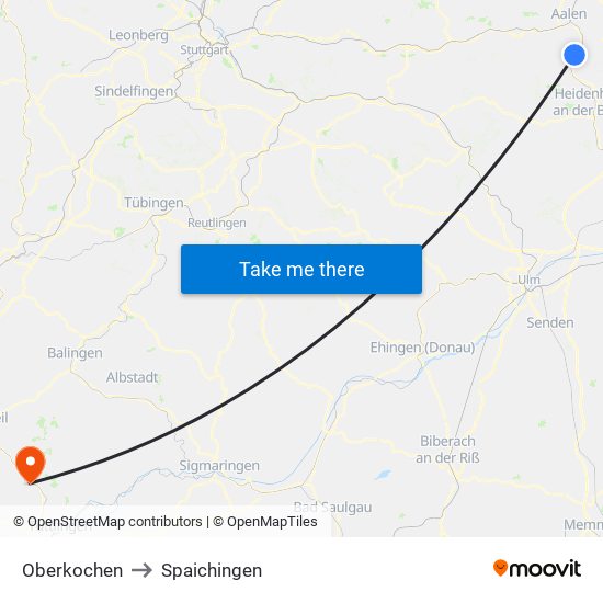 Oberkochen to Spaichingen map