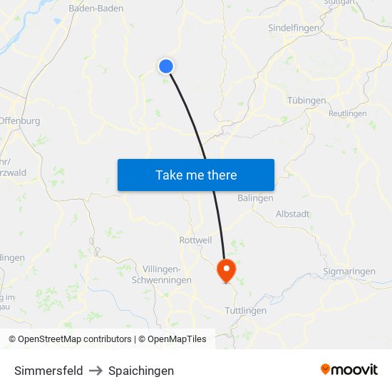 Simmersfeld to Spaichingen map