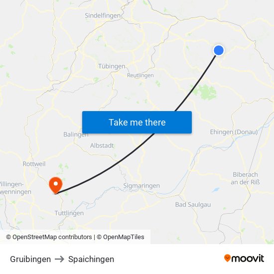 Gruibingen to Spaichingen map