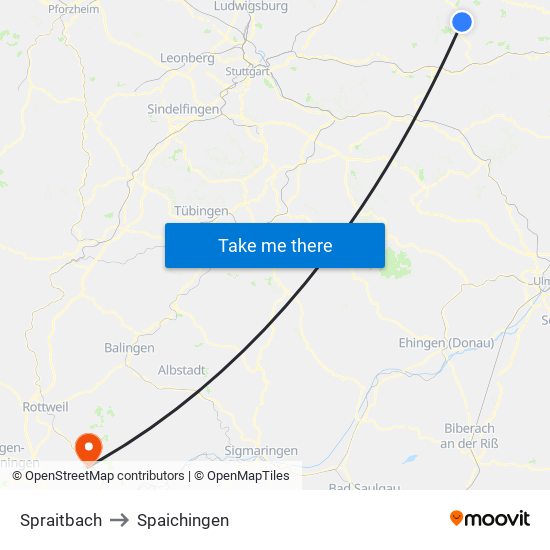 Spraitbach to Spaichingen map