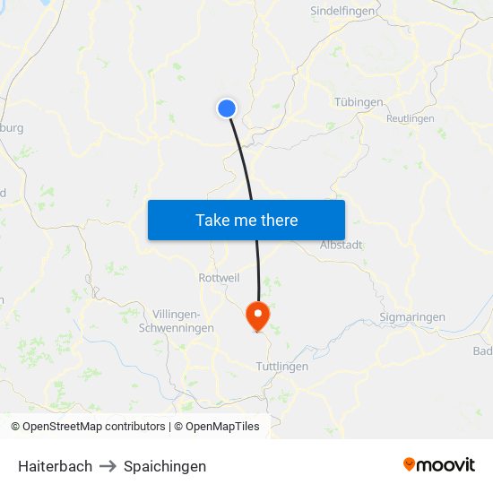 Haiterbach to Spaichingen map