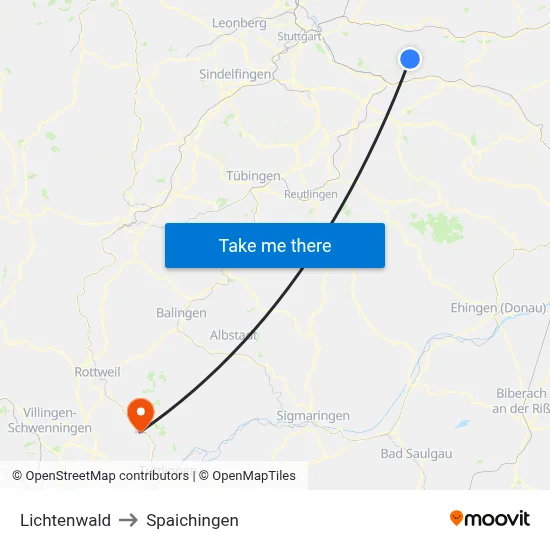 Lichtenwald to Spaichingen map
