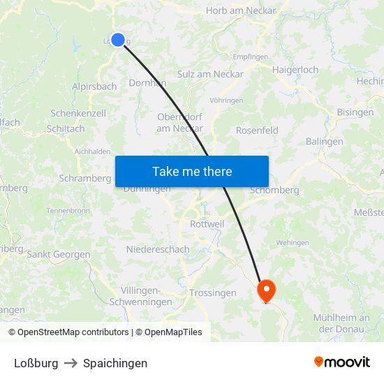 Loßburg to Spaichingen map