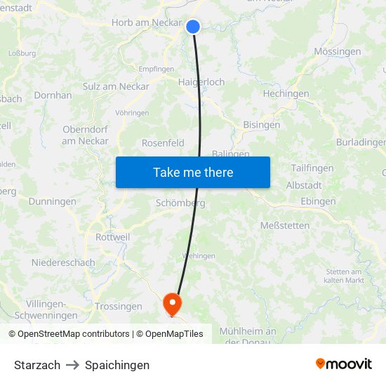 Starzach to Spaichingen map