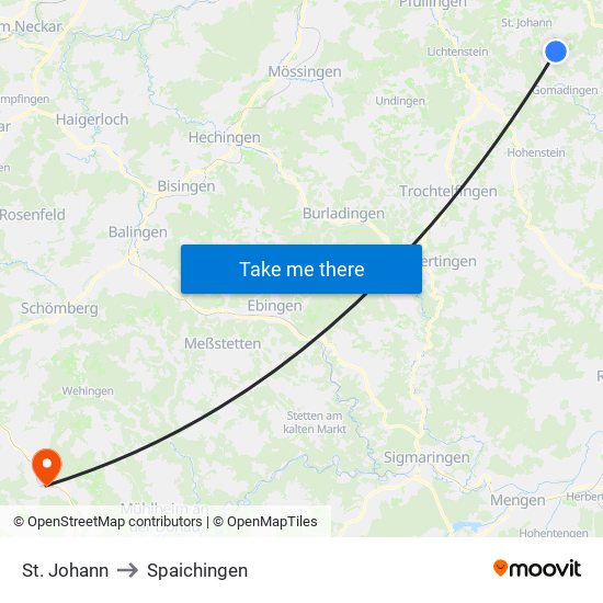 St. Johann to Spaichingen map