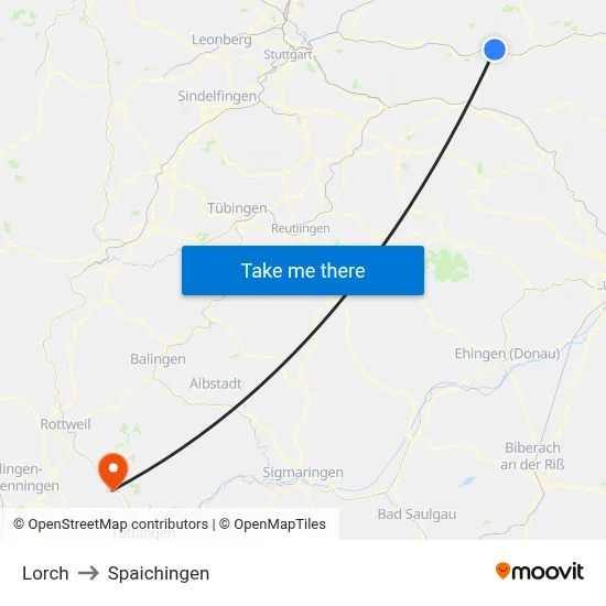 Lorch to Spaichingen map