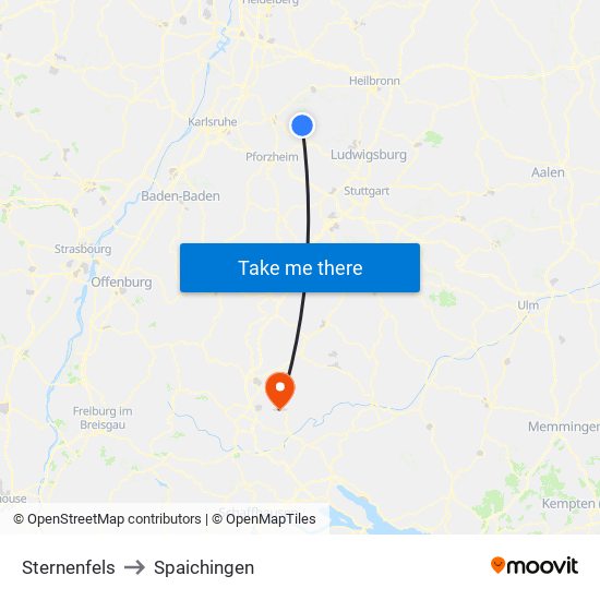Sternenfels to Spaichingen map