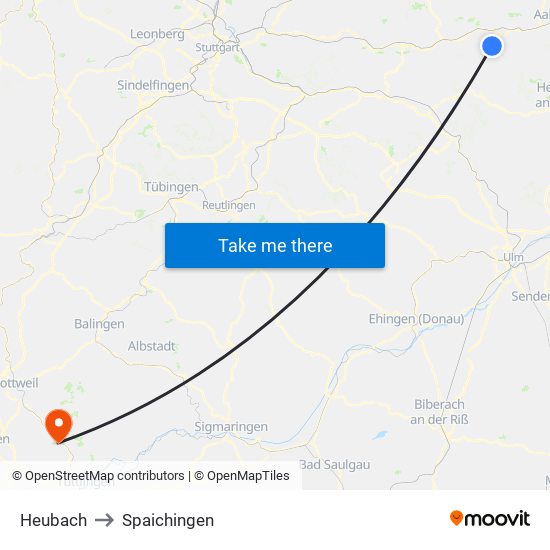 Heubach to Spaichingen map