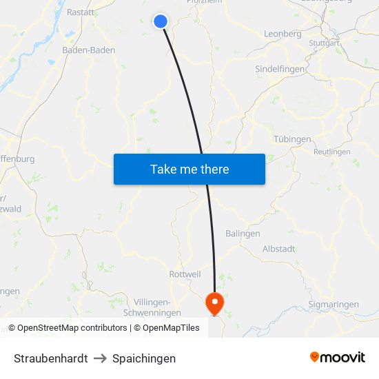 Straubenhardt to Spaichingen map