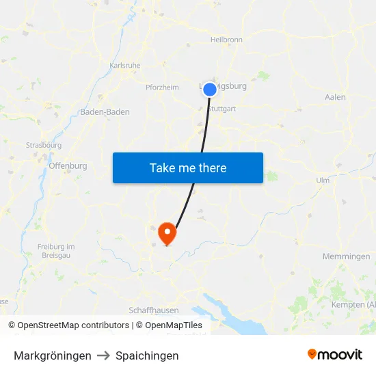Markgröningen to Spaichingen map