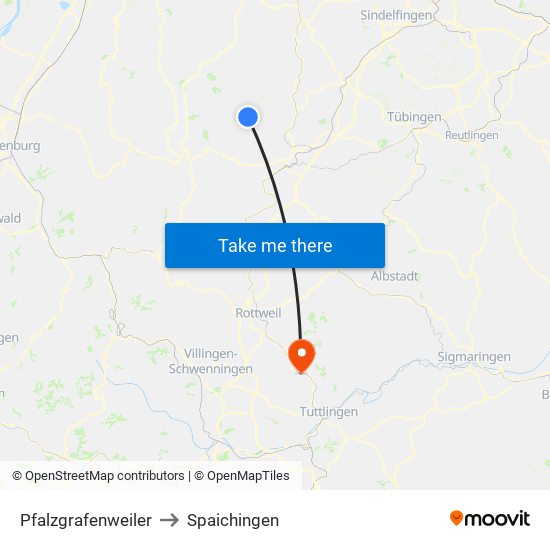 Pfalzgrafenweiler to Spaichingen map