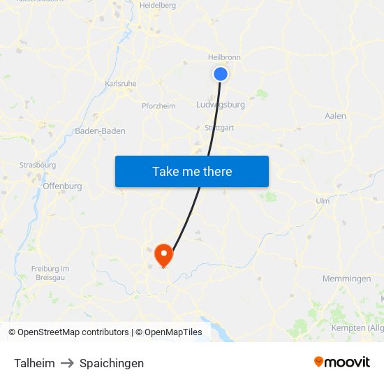 Talheim to Spaichingen map