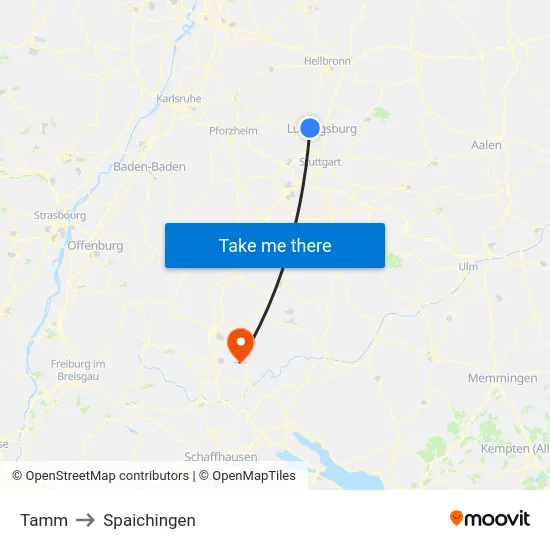 Tamm to Spaichingen map