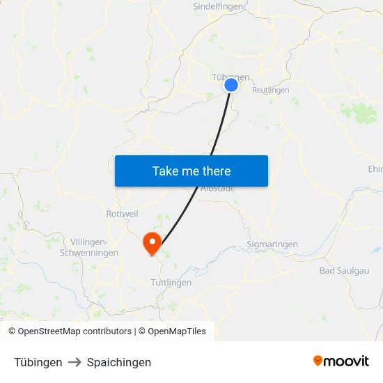 Tübingen to Spaichingen map
