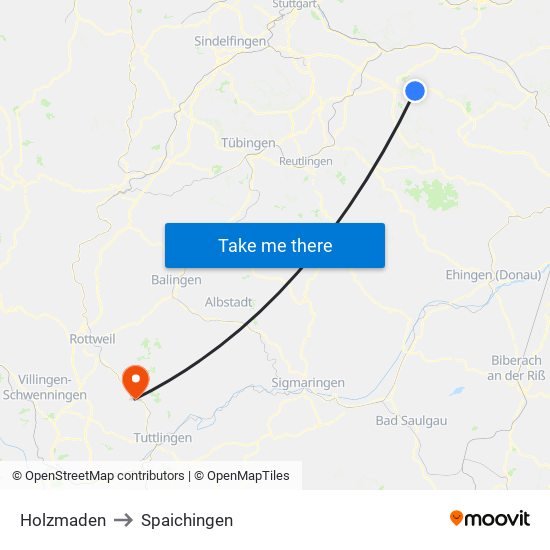 Holzmaden to Spaichingen map