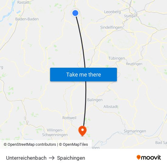 Unterreichenbach to Spaichingen map